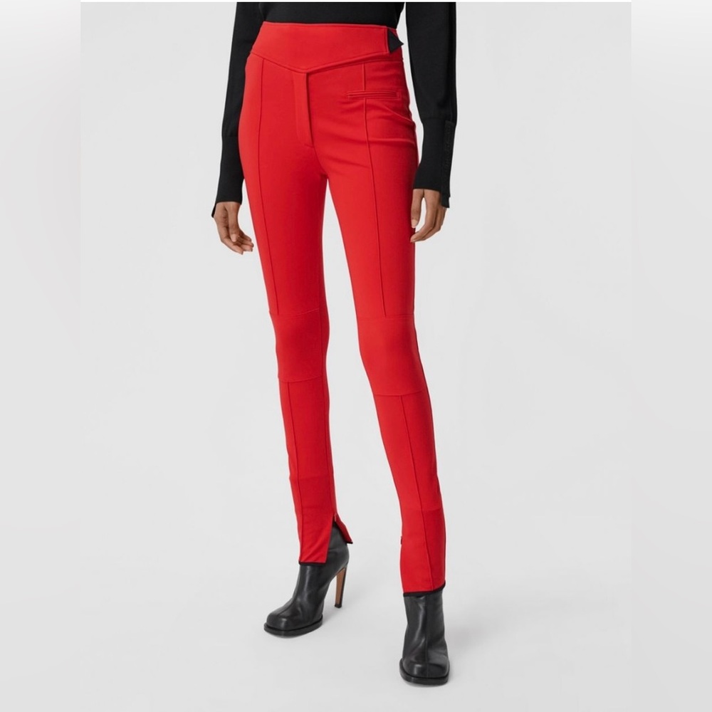 BURBERRY BRIGHT RED LEGGINGS WITH BLACK DETAILING CLOSURE & CUT OUT ZIPPERS - Picture 10 of 12
